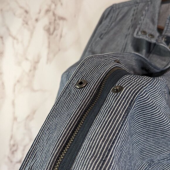 Talbots Jacket Womens 14W 1X Blue Striped Zip Nautical Casual Cotton Safari - Picture 11 of 13